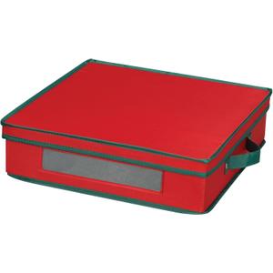 Household Essentials Holiday China Storage Chest with Lid and Handles | Charger Plates and Platters | Red Canvas with Green Trim