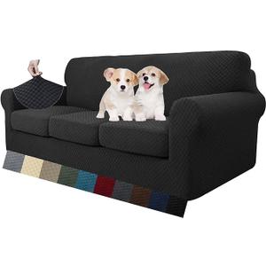 MAXIJIN 4 Piece Couch Covers for 3 Cushion Couch Super Stretch Sofa Cover for Dogs Pet Proof Fitted Furniture Protector Spandex Jacquard Non Slip Magic Couch Slipcover Washable (Extra Large, Black)