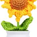 UKCOCO Crochet Sunflower Potted Plant 5.51x2.95x2.16In Hand-Knit Wool Décor – Zero-Maintenance Artificial Flower for Desk, Shelf, Car Dashboard – Cheerful Gift for Home & Office