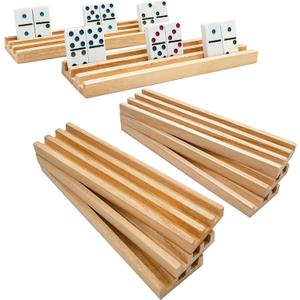 SUTIMSHE Wooden Domino Racks/Trays Set of 8 Natural Domino Trays Holders Organizer for Mexican Train Chickenfoot and Other Domino Games - Dominoes NOT Included