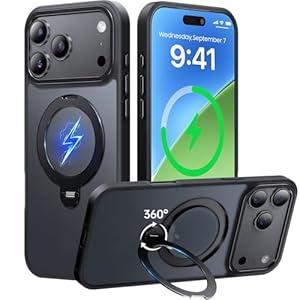 360 Spin Magnetic Stand for iPhone 17 Pro Case, Fit for MagSafe, Mil-STD Protective Case for iPhone 17 Pro Phone Case with Kickstand Rotatable 6.3 inch, Black