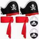 Vicenpal 6 Pieces Captain Pirate Costume Accessories Set, 2 Pcs Kids Pirate Eye Patches 2 Pcs Sash Belt 2 Captain Hat for Boys Girls Halloween Role Play Party