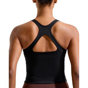 RUNNING GIRL Black Sports Bras for Women, Racerback Molded Cup Padded Yoga Cropped Workout Tops for Women with Removable Pads(Black_S)