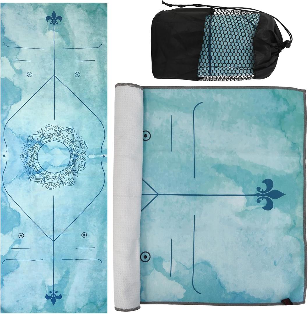 Yoga Towels, Non Slip Hot Yoga Mat Towel with Grip Dots, Super-Absorbent Soft Microfiber Yoga Blanket for Pilates, Fitness and Workout 72inch x 24inch (New Styles Blue)