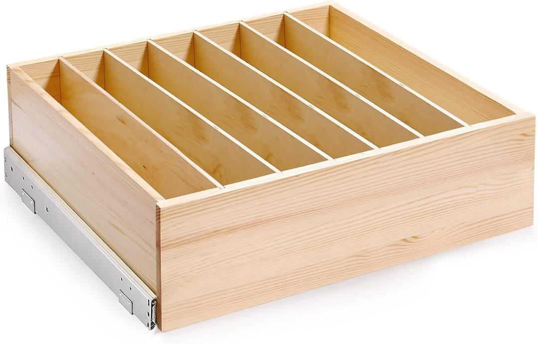 Pull Out Cabinet Organizer with Divider, 26''W21''D7''H Soft Close Wood Drawer for Kitchen Pantry, Finished, Heavy-Duty, Bottom Assembly (Wood Drawer Part Width is 25'')