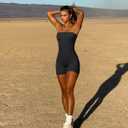OQQ Womens Tube Rompers Summer Strapless Basic Sleeveless Ruched Stretch Classic-Fit Sexy Rompers 2025 (Black, M)