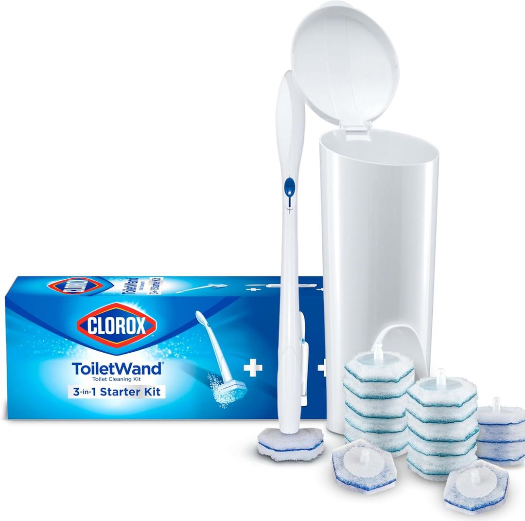 Clorox ToiletWand Disposable Toilet Cleaning System, ToiletWand, Storage Caddy, Toilet Bowl Cleaner, 16 Disinfecting ToiletWand Refills Scrubbing Pads