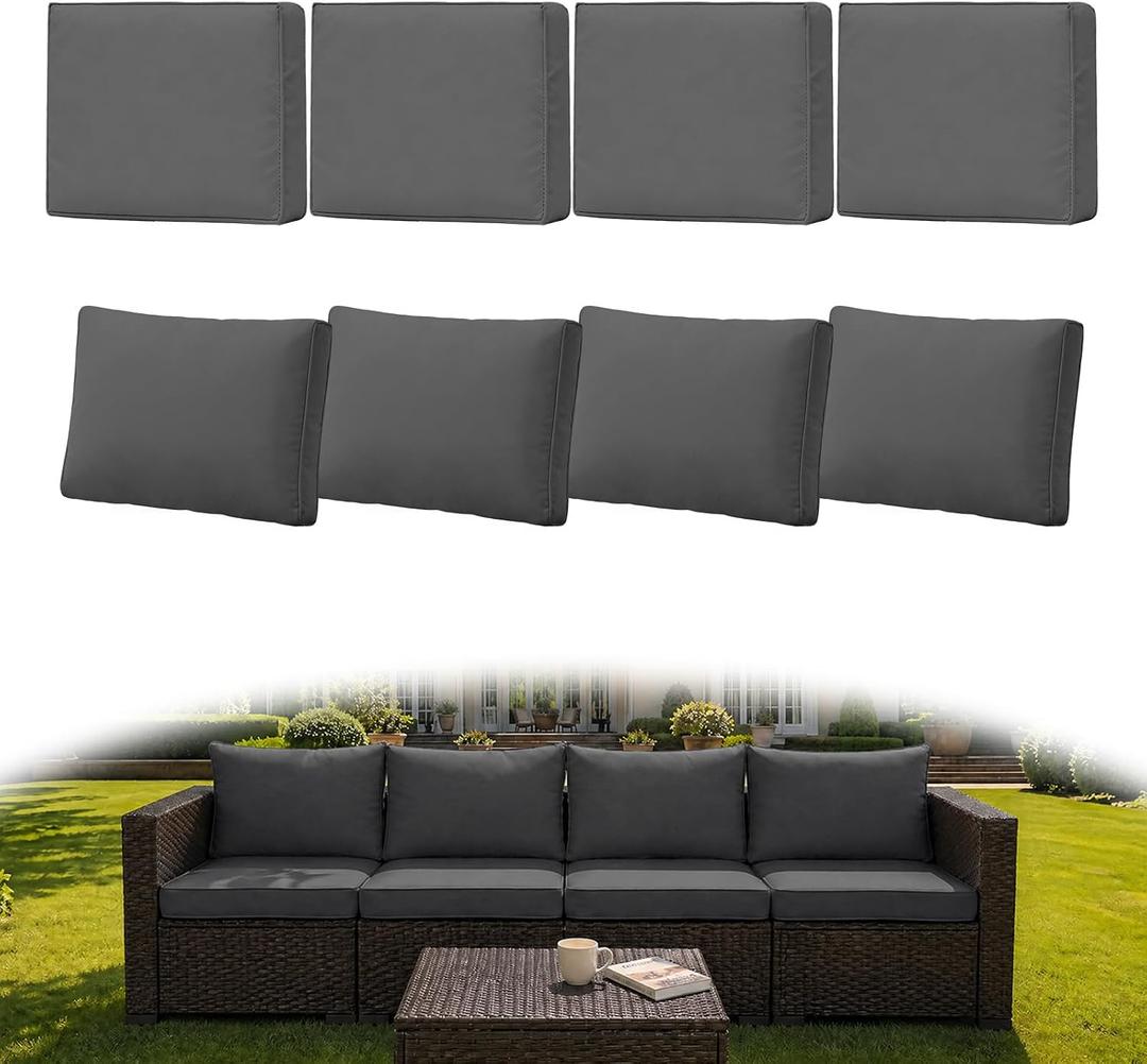 8Pcs Outdoor Couch Cushion Covers with Zipper, Water-Resistant Patio Cushion Covers, Max Compatible 24x24x3.15 Inch Patio Cushion, Full Coverage, Non-Stretch, UV-Resistant, Only Cover