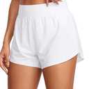 CRZ YOGA High Waisted Dolphin Athletic Running Shorts for Women 3" High Split Comfy Mesh Liner for Gym Workout Track White Small