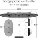 DomeShade 15ft Patio Umbrella with Base,Large Outdoor Double-Sided Rectangle Umbrella with Crank Handle, Market Umbrella for Poolside Garden Deck Backyard Beach Pools, Gray, Extra Large 15ft x 9ft