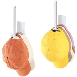 Durmmur 2 Pack Hat Racks for Baseball Caps, Stainless Steel Hat Organizer for Baseball Cap, Hat Holder Storage Organizer, Hat Hanger Strong Adhesive/Wall Drilled for Door, Bedroom, Closet(White 6 in)