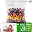 Freezer Bags 1 Gallon Resealable – 100 Count - Extra Strong 2.4 Mil Thick Freezer Bags Gallon Leak Proof With Double - Zip