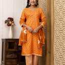 JG JAI GOVINDAM Indian Kurtis for Women Salwar Kameez Suit Set Indian Dresses Chikankari White Kurti Pant & Dupatta Set (Orange, XXL)