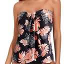 Tempt Me Two Piece Tankini Bathing Suits for Women Halter Bandeau Swim Top with Bottom Flyaway Tummy Control Swimsuit size L