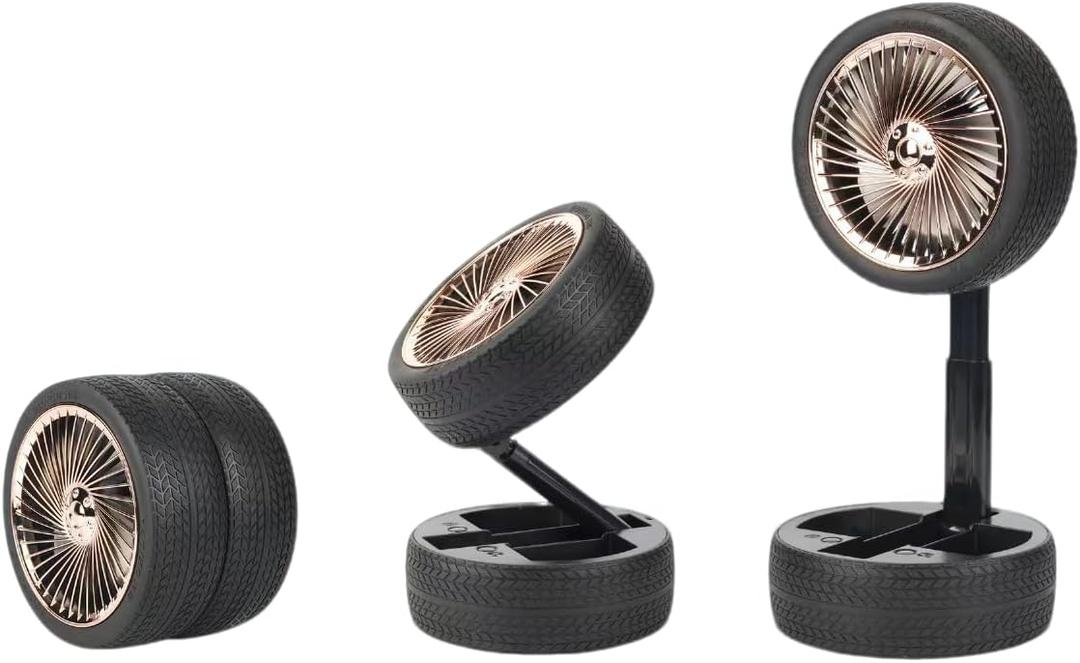 Rechargeable Tire Desktop Fan with LED Light, Outdoor Portable Foldable Tire Shaped Toy Fan, 3-speed Mode, New Indoor Decoration.