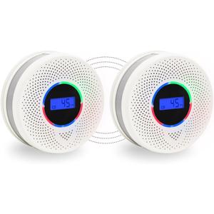 10-Year Battery Wireless Interconnected Smoke and Carbon Monoxide Detector, Smart Interlink Smoke CO Alarm with Digital Display, Fire and CO Combo Alarm for Home (2 Pack), EXP: 10 Yearsa After Installation