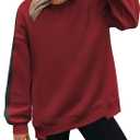 Zeagoo Womens Sweatshirt Long Sleeve Color Block Fleece Hoodies Fall Casual Crewneck Pullover Tunic Tops 2024 (Medium, Wine Red)
