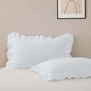 2 Pack Pillow Case King Size, 20x36 Microfiber Pillowcases White Ruffle Pillow Covers, Soft Breathable and Non Shrinking Envelope Pillow Shams Kawaii Pillow Cases