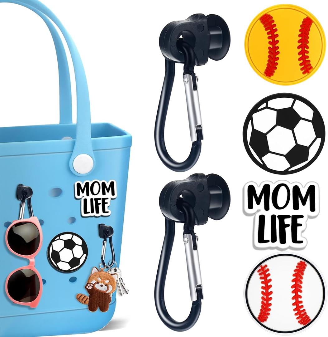 Sports Ball Momlife Charms Hook Holder for Bogg Bag Accessories Tote Beach Bag Decoration Charms Hook Set Baseball Softball Soccer Charm Bits Rubber Bags Accessories Gift for Sports Mom