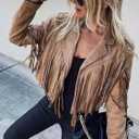 Faux Suede Leather Jackets For Women Trendy Fall Western Fringe Cropped Jacket 2025 Tassel Motorcycle Crop Coats (Brown, L)