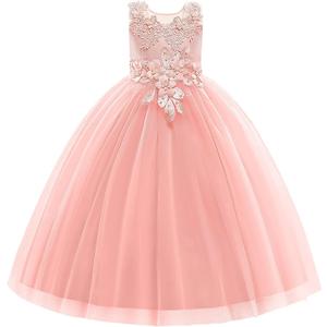 Flower Girl Dress Applique Tulle Dresses Wedding Guest Communion Birthday Party Pageant Baptism Princess Gown (7-8 Years, 2-pink)