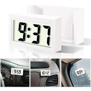 Betus Car Dashboard Digital Clock - Vehicle Adhesive Clock with Jumbo LCD Time & Day Display - Mini Automotive Stick On Watch for Car Truck Dashboard & Air Vent (White)