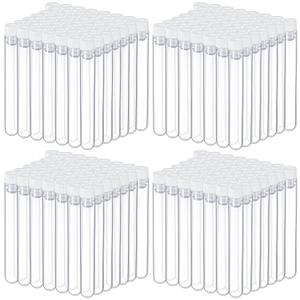Flutesan 200 Pcs Clear Plastic Test Tubes 16 x 100 mm(10 ml) Test Tubes with Caps for Scientific Experiments,Halloween, Christmas, Scientific Themed Birthday Party Supplies, Candy Storage(White)