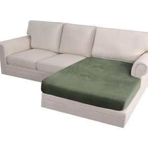 Imnopqr Sectional Couch Cushion Cover Leather-Look 1PC Stretch Chaise Seat Slipcover for Living Room Individual Sectional Cushion Protector, Pet-Friendly, Non-Slip, Easy Fit - Army Green