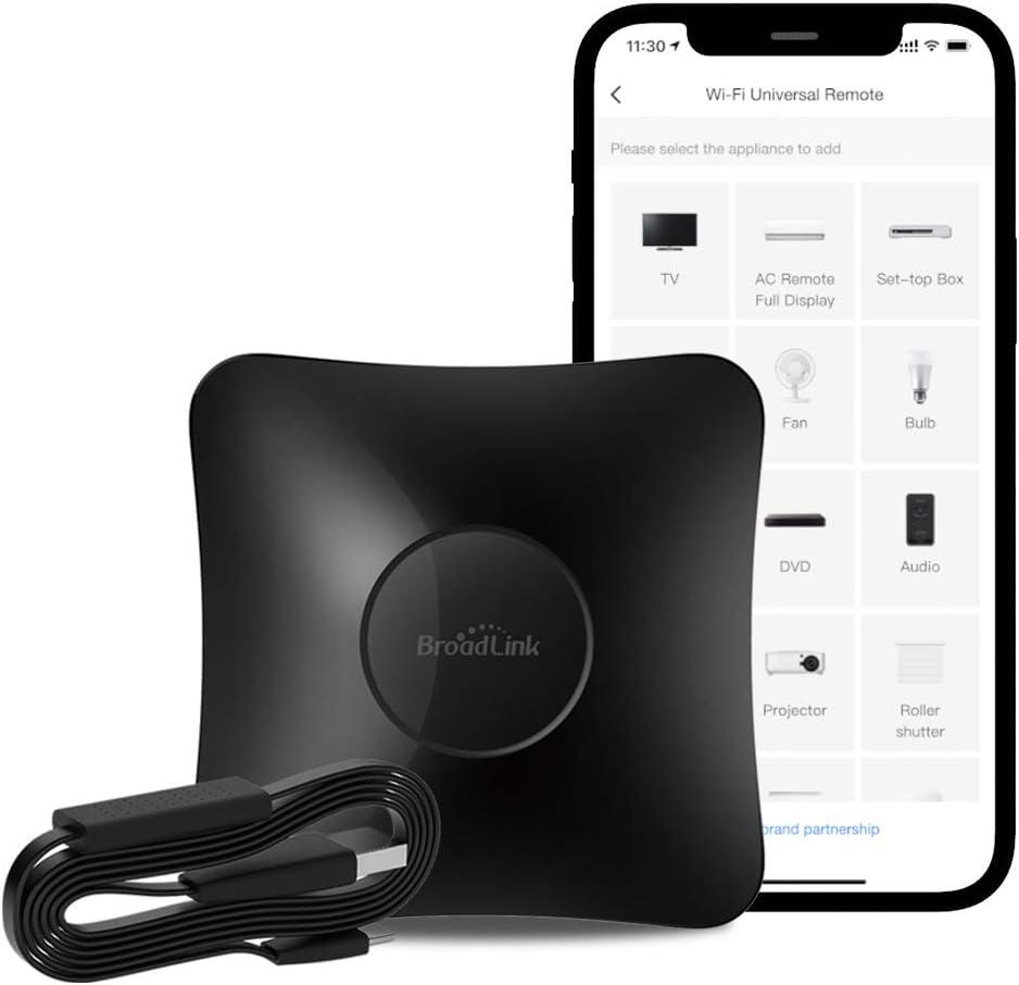 BroadLink RM4 pro Smart Remote and Sensor Cable Set RM4 pro S (2.4 GHz Wi-Fi Only), Universal IR RF Remote Control Hub with Temperature Humidity Monitor USB Cable, Works with Alexa & IFTTT