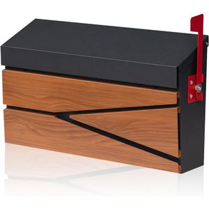Ydocabinit Wall Mount Mailbox, Large Capacity Mailbox for House, Flag Kit, Galvanized Steel Rust-Proof Metal Post Drop Box, Mailboxes for Outside, 15.74"9.84"4.33", Wooden Patterned Metal Sheet