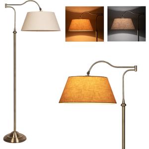 Swing Arm Floor Lamp, Brass Floor Lamps for Living Room with 180 Adjustable Cantilever, Beige Linen Lampshade, Mid Century Floor Lamp for Bedroom Office Home Nursery Study Room Hotel(Bronze)