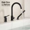 Deck Mount Tub Faucet Black with Sprayer High Flow Bathtub Faucets Brass Tub Filler Bathroom Faucets with Handeld Shower Mounted Roman