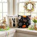 Macarrie 3D Embroidered Easter Bunny Pillow Cover 18x18 Inch Set of 2 Velvet Easter Decorations Rabbit Pillow Cover Soft Sports Pillowcase for Spring Sofa Couch Bedroom Sports Home Decor (Black)