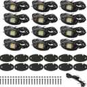 SUNPIE 12 Pods White Rock Lights – Aluminium Housing, Quick Connect, 24 High Power Chips, 4M Extension Wires, 6000K Pure White, Mounting Pads Included, IP67, Fits Trucks, SUV, ATV, UTV, Trailer