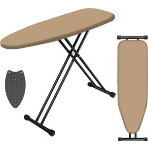 Ironing Board, Compact Ironing Board 13x43 Ironing Area with Extra Thick Heavy Duty Padded Cover, Stable Structure, Easy to Fold,Iron Mat, Brown