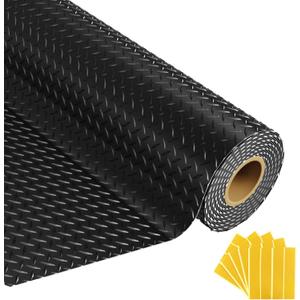 Grandroad auto 8x20 FT Garage Floor Mat, 2.8mm Thickened Flooring Roll for Under Car Diamond Plate PVC Rubber Mat with 20 Pcs Tapes, Non-Slip Floor Mat for Garage, Warehouse, Gyms, Trailer, Black