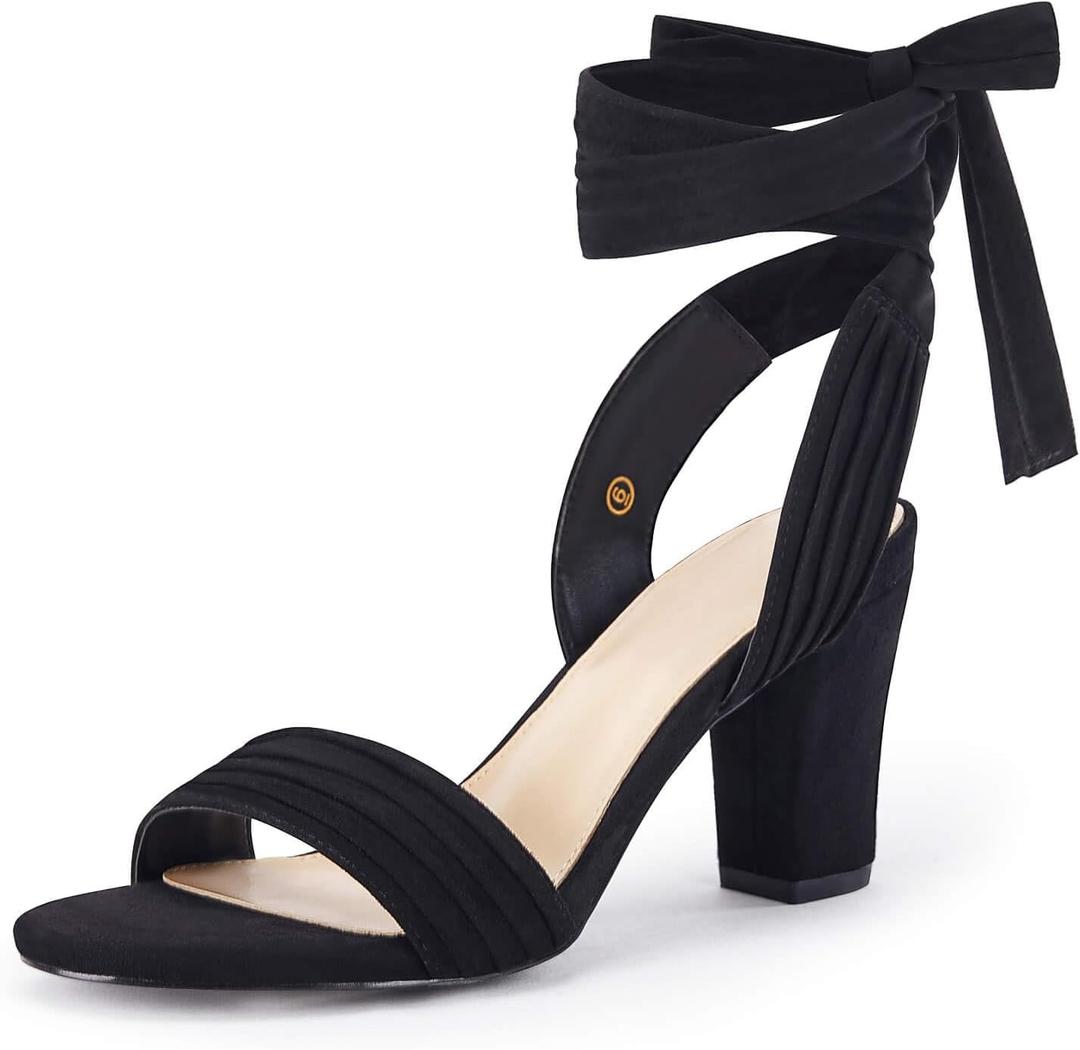 Coutgo Womens Strappy High Heels Chunky Heeled Sandals Bow Tie Lace Up Open Toe Pumps Dress Wedding Comfortable Shoes (11, Black) Coutgo Womens Strappy High Heels Chunky Heeled Sandals Bow Tie Lace Up Open Toe Pumps Dress Wedding Comfortable Shoes (11, Black)