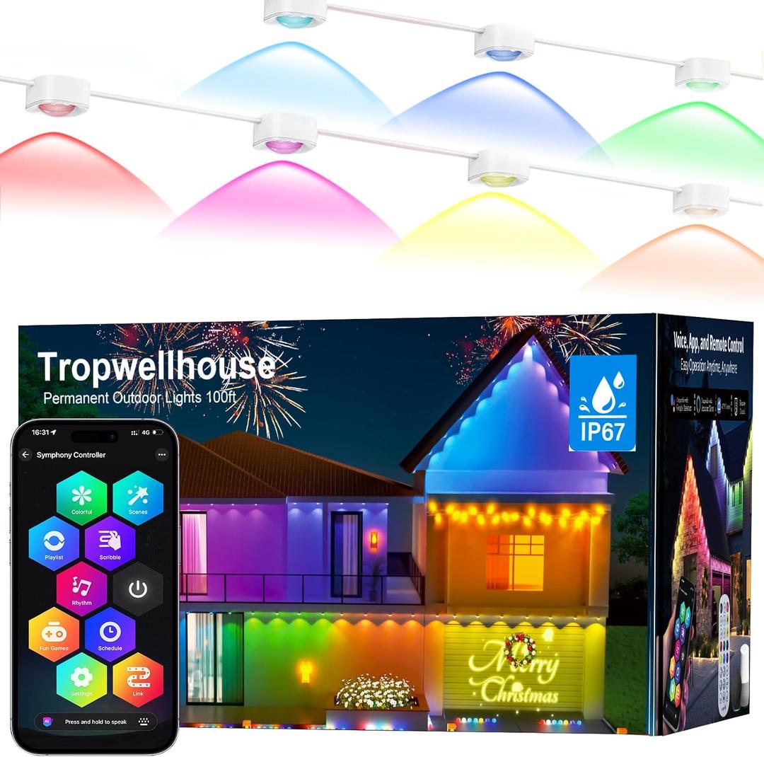 Permanent Outdoor Light Pro, 200ft with 144 RGB+IC LED Lights, 90 Scene Modes, AI Light Design, IP67 Waterproof for Halloween Christmas Decor and Daily Lighting, Work with Alexa, Google