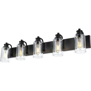 5-Light Black Bathroom Vanity Lights, 37" Modern Farmhouse Wall Sconces with Clear Glass Shade, Bathroom Wall Lamp for Mirror Bedroom Hallway Living Room Cabinet