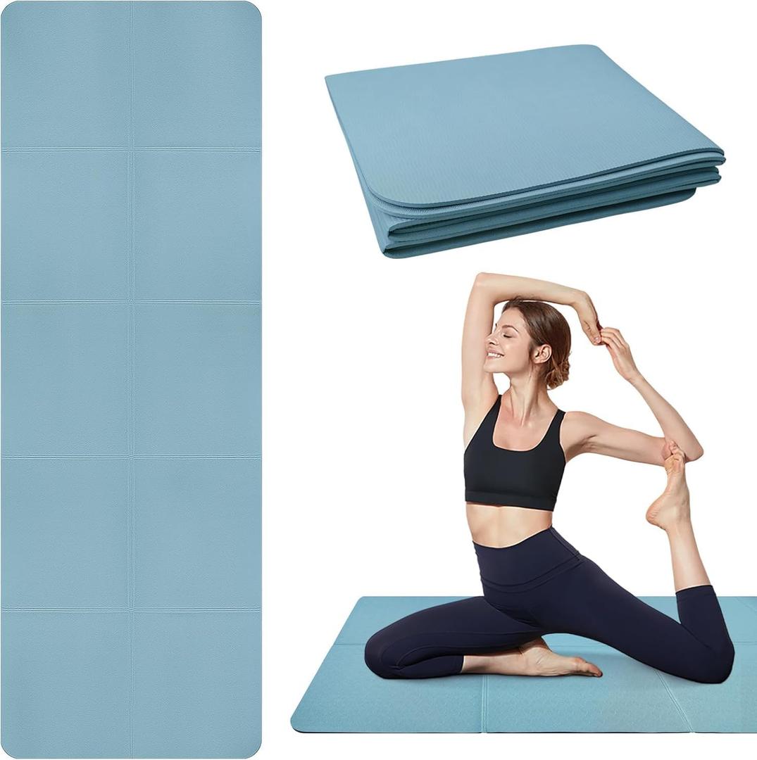Foldable Yoga Mat, Upgraded Non-Slip Portable Fitness Mat, Waterproof TPE Travel Yoga Mat for Pilates, Gymnastics, Training & Workout, High-Density Durable Sports Mat, 72 x 24 x 0.2 Inch