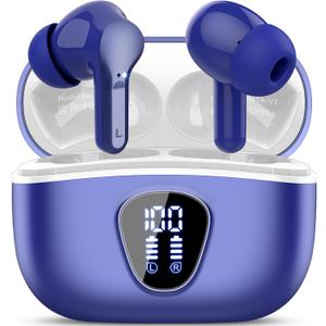 Wireless Earbuds, Bluetooth 5.4 Headphones HiFi Stereo, Bluetooth Earbuds with ENC Noise Cancelling Mic, IP7 Waterproof in Ear Earphones, 48H, LED Display Ear buds for Pad Workout Sports, Blue