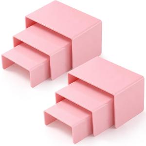 Chuangdi 2 Sets Acrylic Display Risers, Product Stand, Jewelry Display Riser Shelf Showcase Fixtures for Dessert Cupcake Candy Figure Treat Action Showcase(Pink,Small Set)