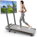 Foldable Treadmill with 10% Incline, Upgrade 3.5HP Low Noise Walking Pad Treadmill with Handle Bar, Trisomy 4 in 1 Portable Under Desk Treadmills for Home/Office, 350Lbs Capacity, APP & Remote Control (silver)