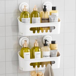 TAILI Shower Caddy Suction Cup 2 Pack, Heavy Duty Bathroom Organizer, Removable Shelves for Inside Shower, Shampoo, Waterproof Suction Plastic Storage for Bathroom Accessories Holder, White