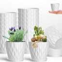 zople 16 Pack 4 Inch Plastic Planter Pots with Tray, Heavy Duty Indoor Outdoor Planter Pots with 48 Drainage Holes for Herbs, Succulents, Seedlings, Flowers Durable and Lightweight White