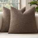 MIULEE 24x24 Inch Decorative Euro Sham Pillow Covers for Couch Bed Set of 2 Textured Boucle Neutral Throw Pillow Covers Dark Brown Accent Solid Vintage Pillowcases Sofa Living Room Home Decor