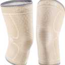 CAMBIVO 2 Pack Knee Brace, Knee Compression Sleeve for Men and Women, Knee Support for Running, Workout, Gym, Hiking, Sports (Beige,Large)