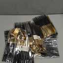 I00000 144 PCS Black Silverware Set, Plastic Silverware with Black Handle, Gold Plastic Cutlery Includes: 48 Forks, 48 Knives and 48 Spoons for Party or Dinner& Wedding