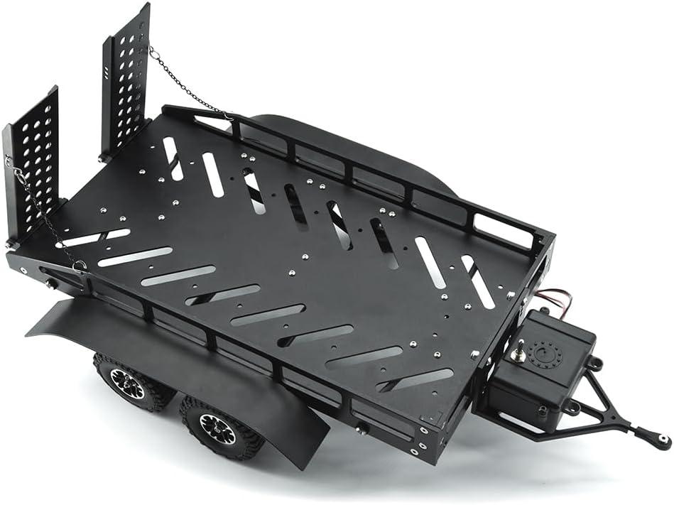 RC Utility TRX4M Trailer, Metal Alloy Construction, 1/18 Scale, Detachable Tow Hitch, 7x6x3.5 Inches, Compatible with RC Cars (Black)