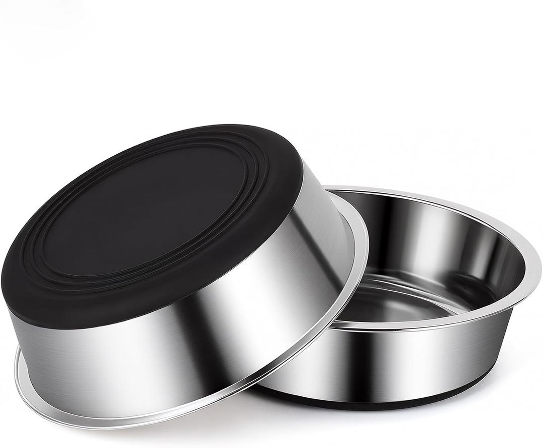 Dog Bowls Durable Heavy Duty Stainless Steel Dog Bowls Non-Slip Basic Bowl for Dogs with Rubber Base 2 Pack